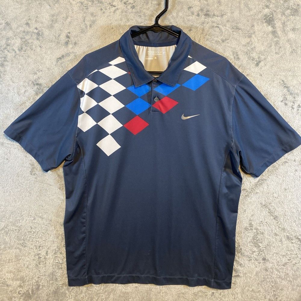Nike Golf Dri-Fit Mens Polo Gray Sz L Argyle Pattern Outdoors Preppy Lightweight